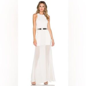 Halston Heritage Ivory Sleeveless Maxi Dress with Metallic Waistband
